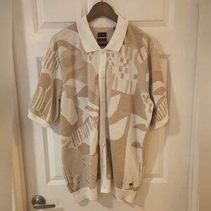 Buffalo David Bitton Beige and White Knit Button-Up Polo